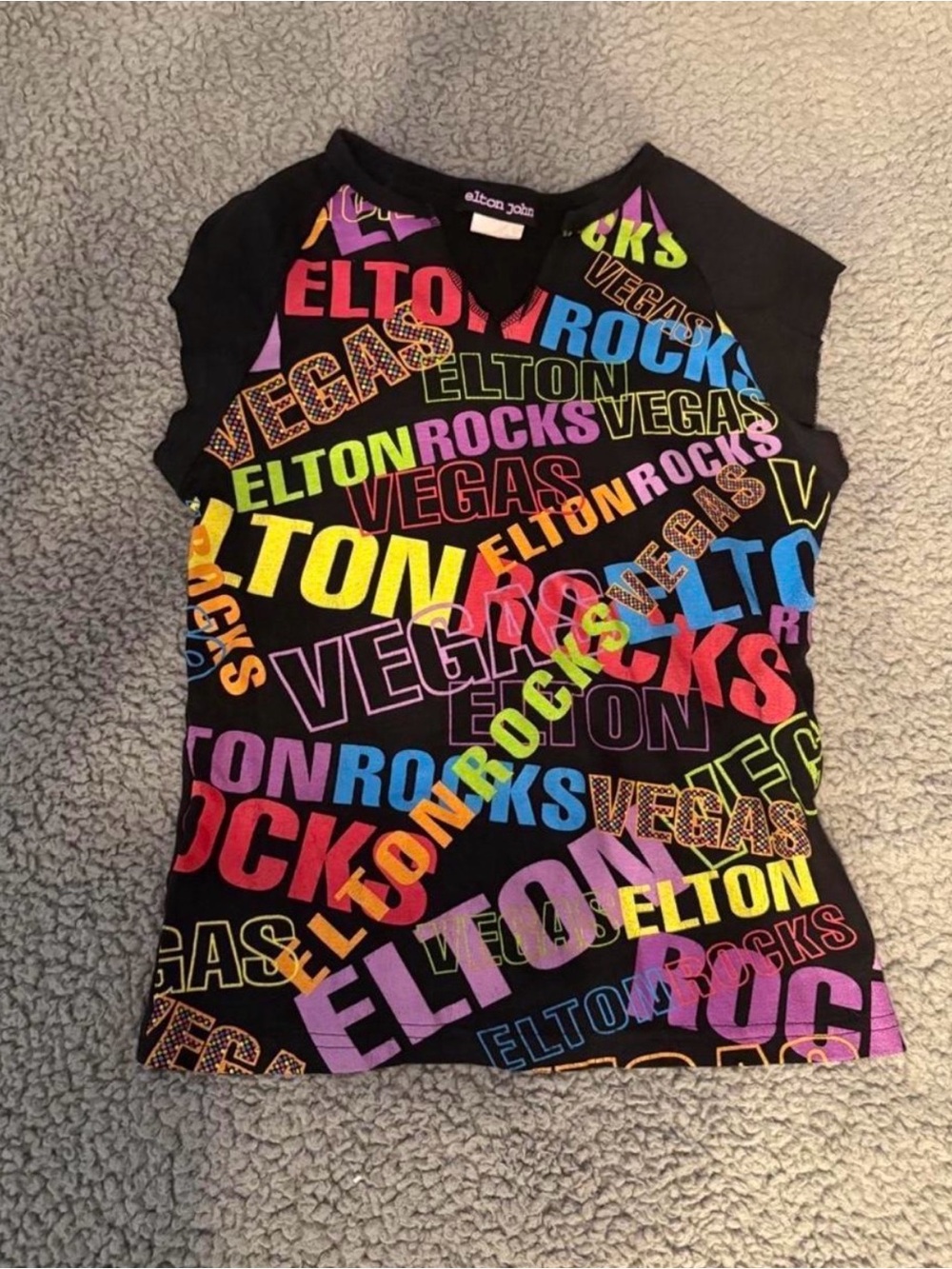 Elton John Black Multicolor Graphic Crop Top